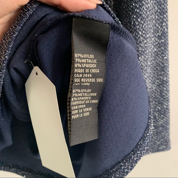 DIANE GILMAN Angled Hem Bateau Neck Top Eggplant Long Sleeve Blue Glitter - Picture 4 of 11